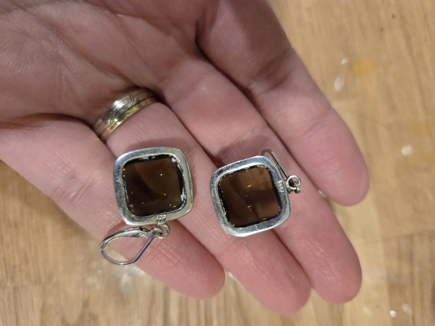 Square Brown Gemstone Earrings - photo 3