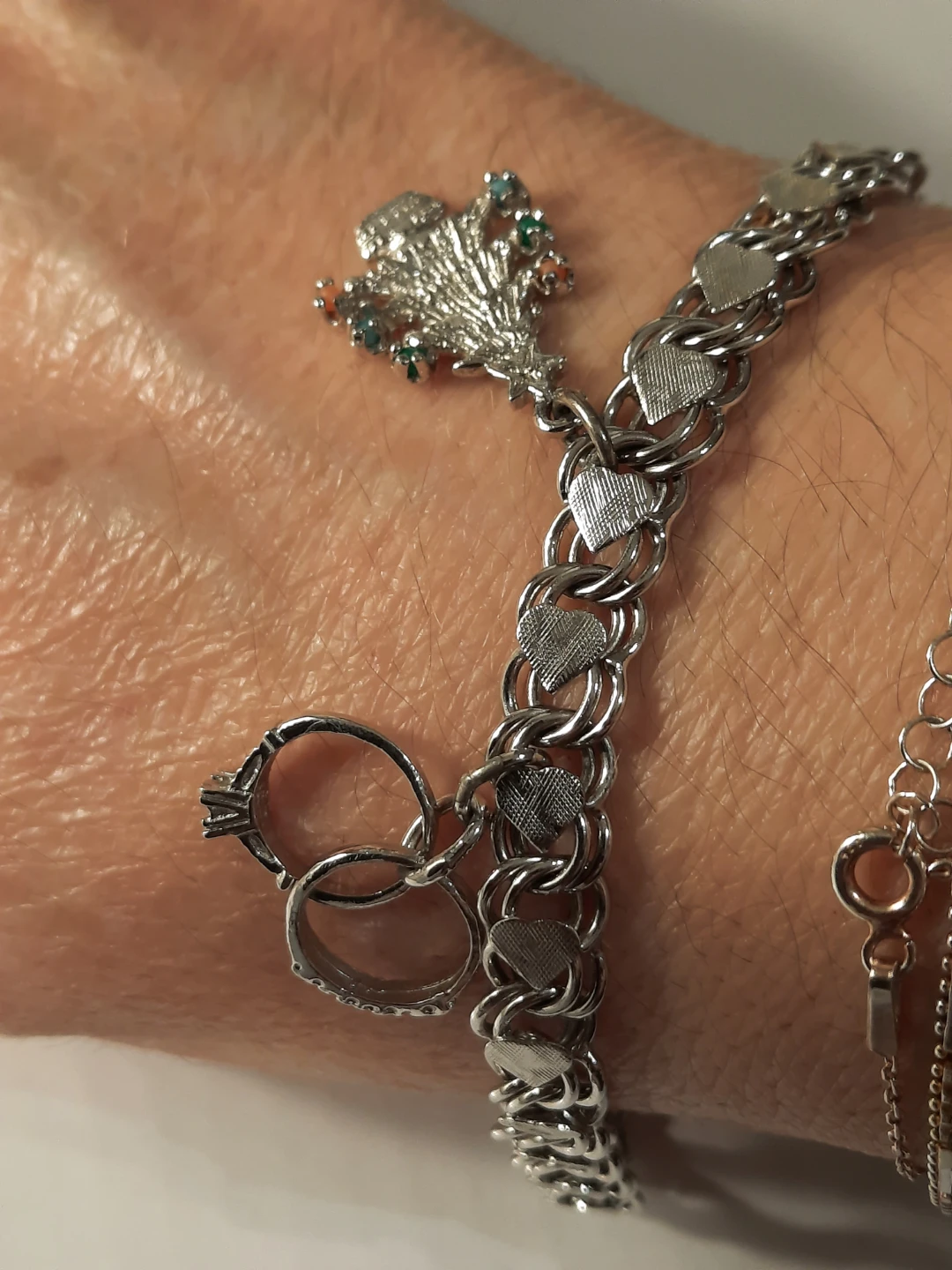 Sterling Silver Charm Bracelet with Christmas Tree & Rings - photo 2