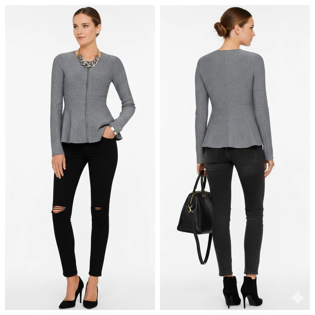 🏆 Theory Marl Peplum Zip-Front Jacket Size XS Petite - photo 4
