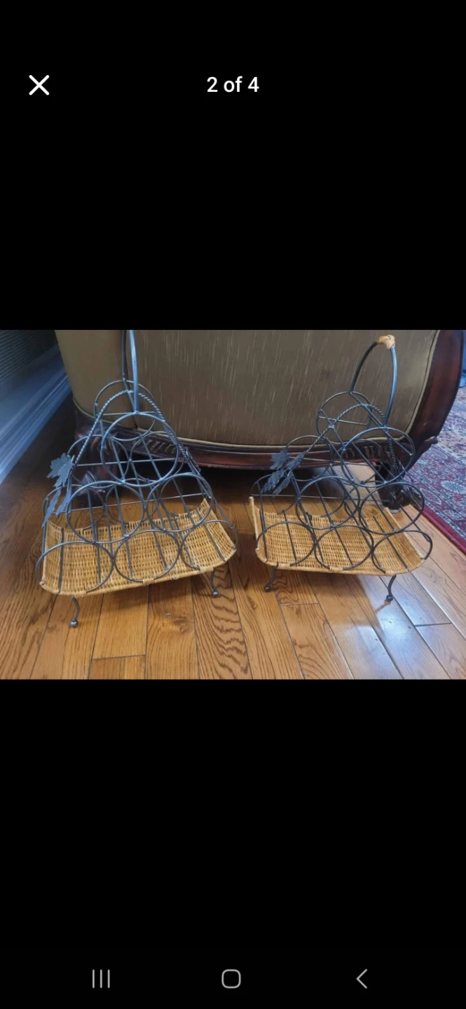 Set of 2 Vintage Metal and Wicker Wine Racks - photo 2