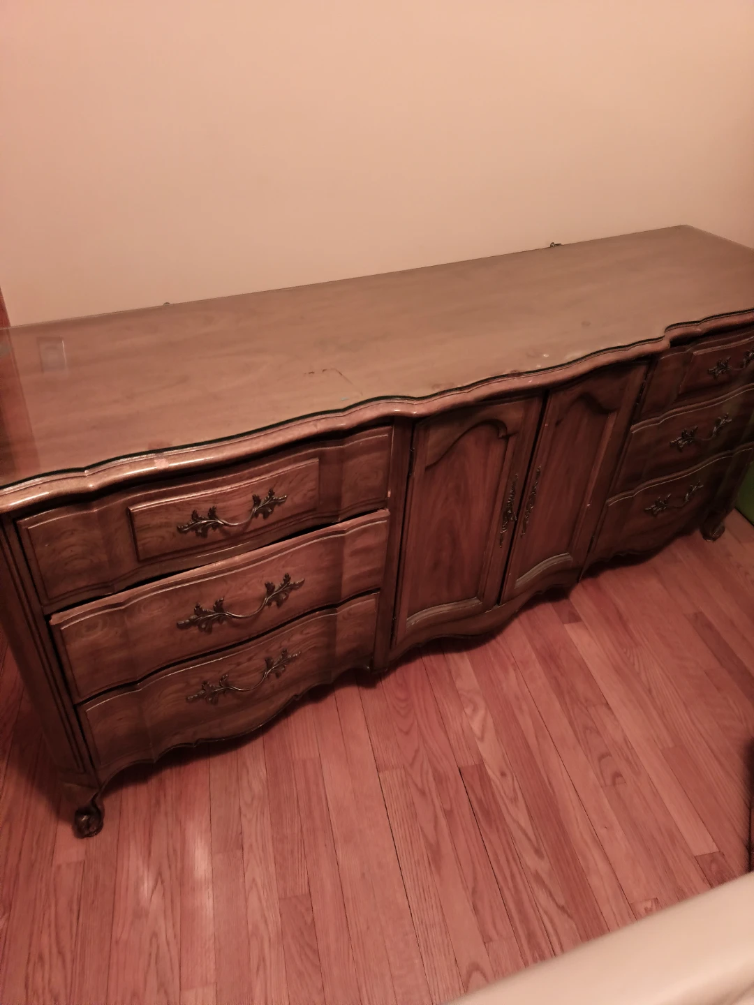 Vintage Wood Dresser with Glass Top
