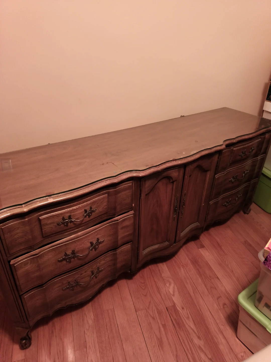 Vintage Wood Dresser with Glass Top - photo 2