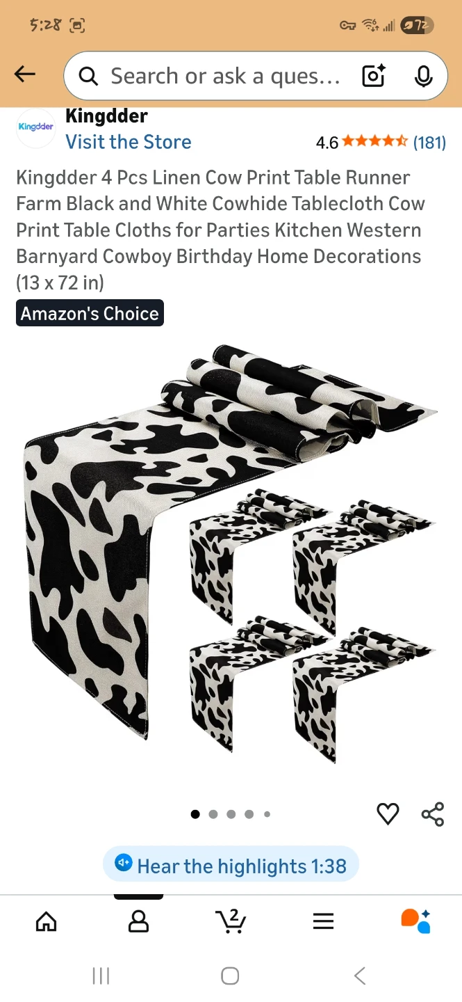 Cow Print Table Runner - 13 x 72 Inches
