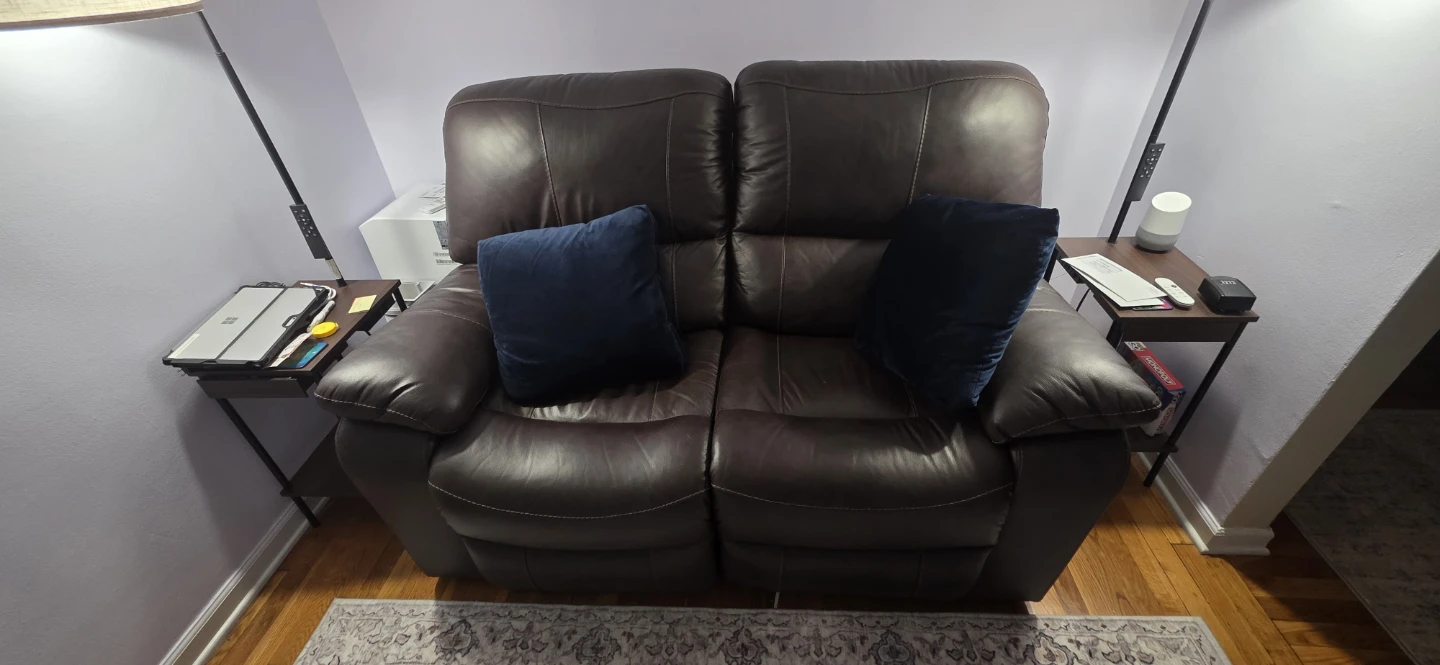 Brown Leather Loveseat Recliner with USB Ports