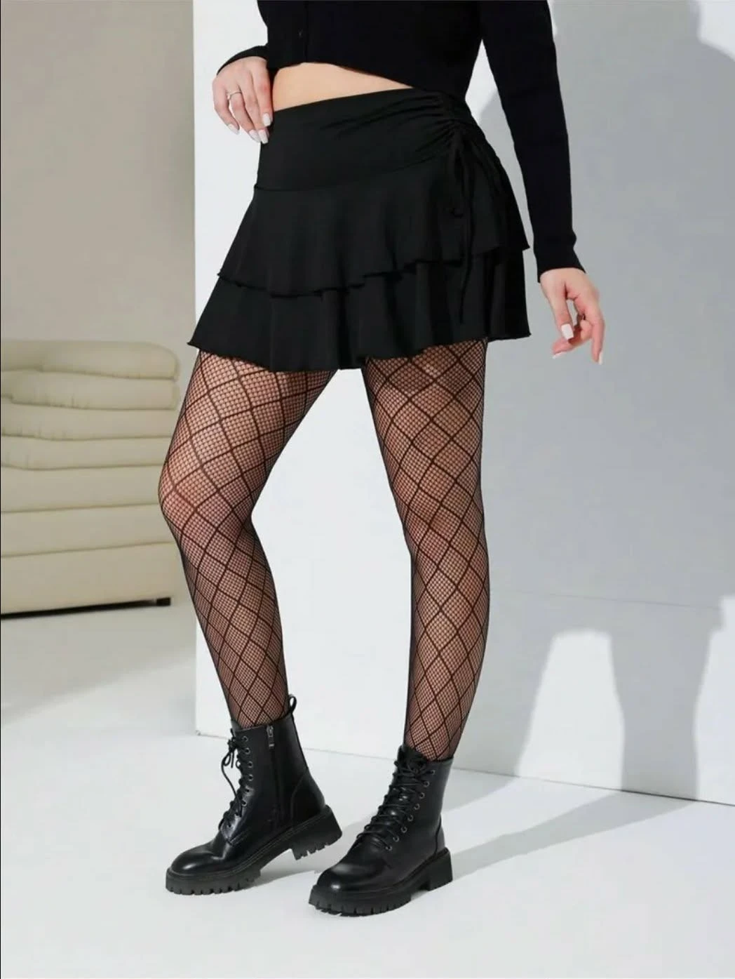 Black Fishnet Tights with Diamond Pattern 🏆
