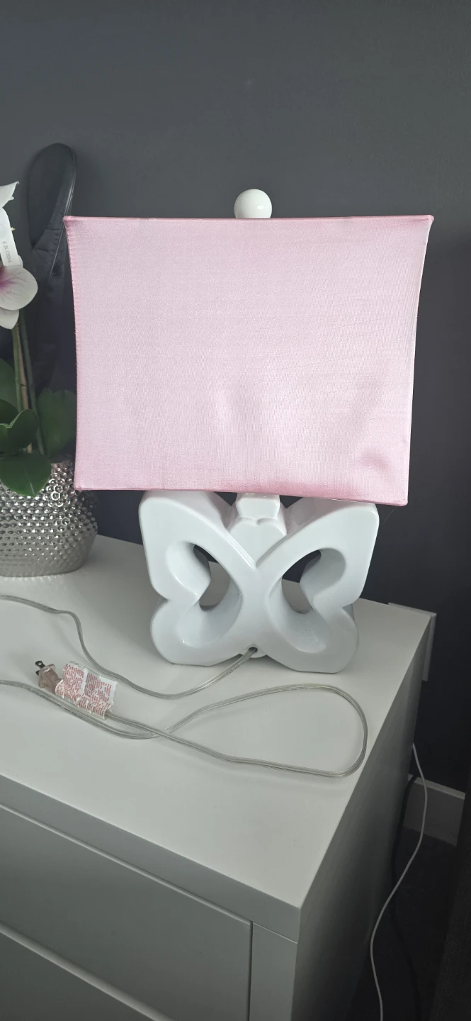 White Butterfly Ceramic Table Lamp with Pink Shade