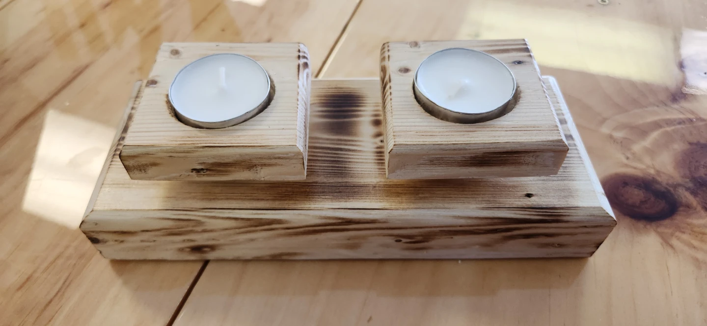 Rustic Wooden Double Tealight Candle Holder