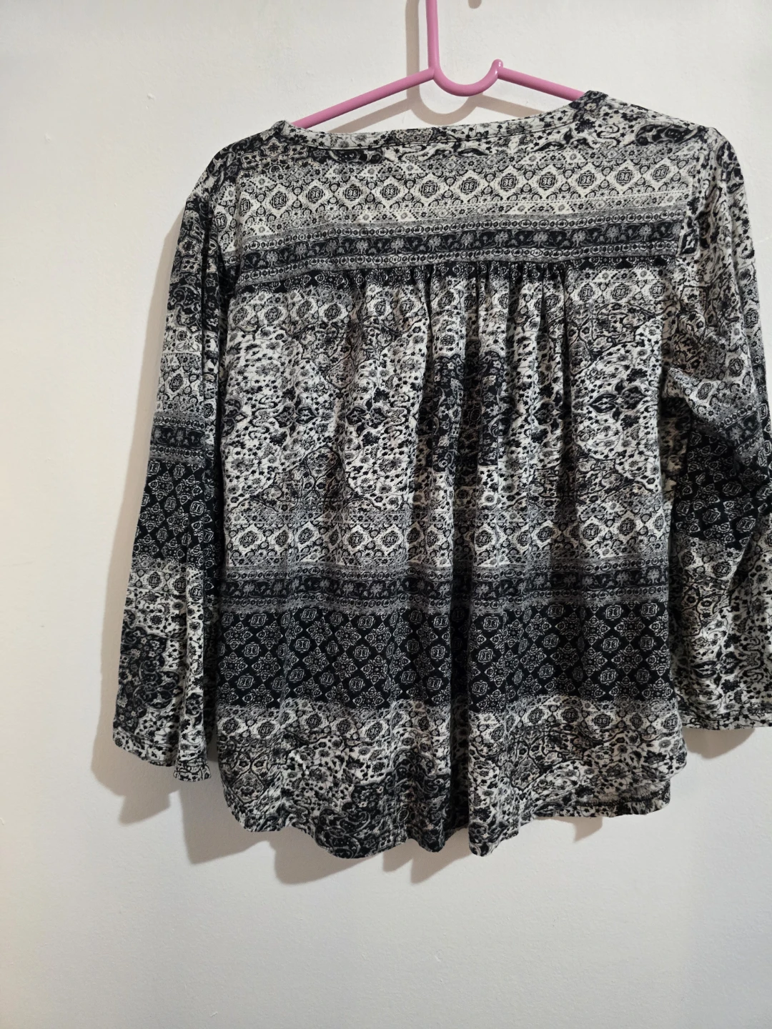Boho Paisley Print Long Sleeve Lace-Up Blouse - photo 2