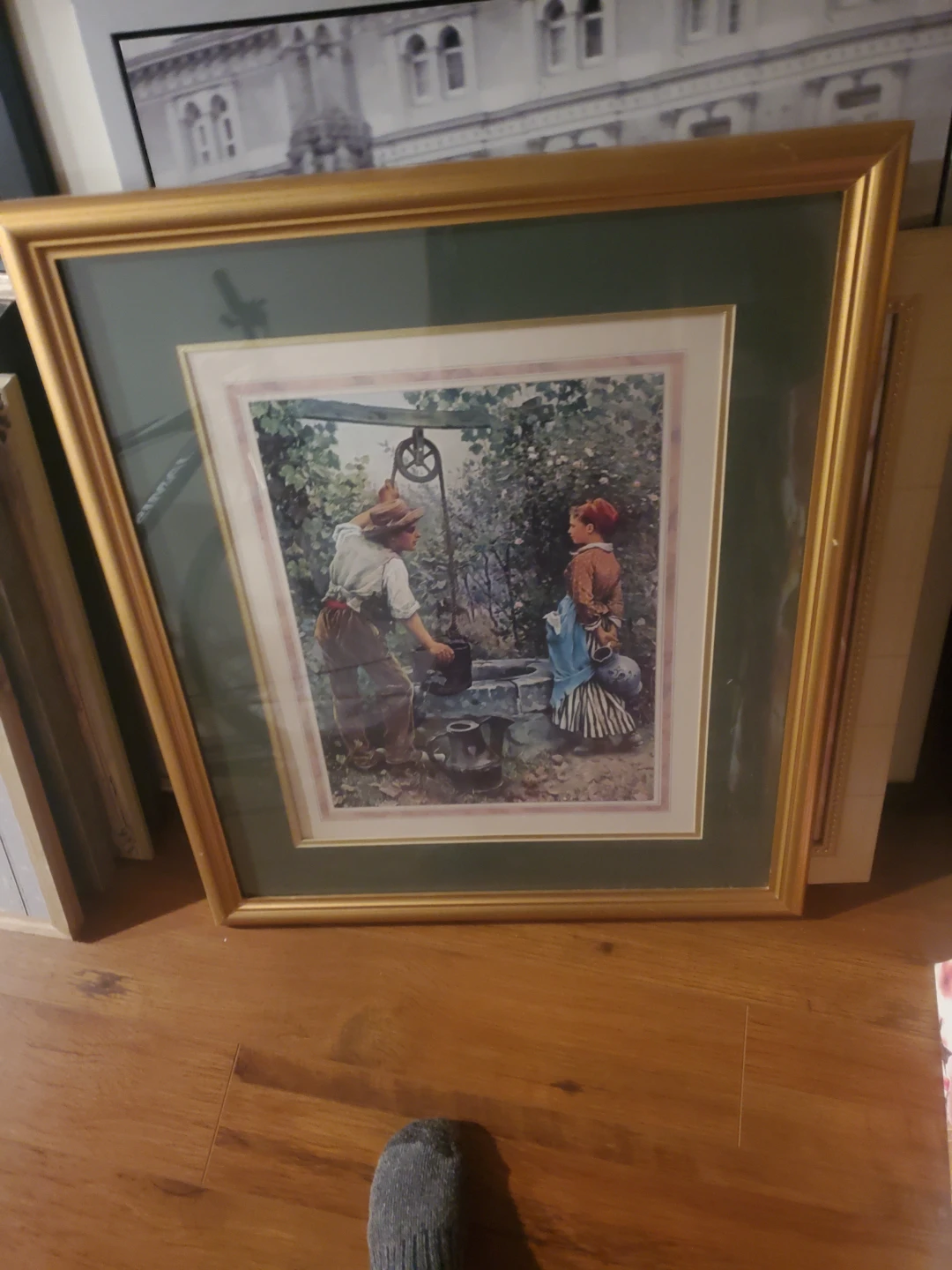 Framed Art Print - Two Figures at a Well