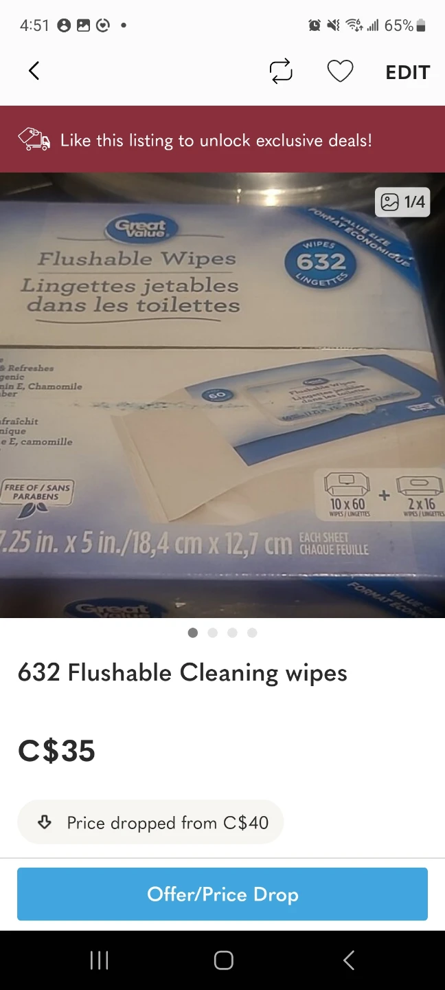Great Value 632 Flushable Cleaning Wipes - photo 2