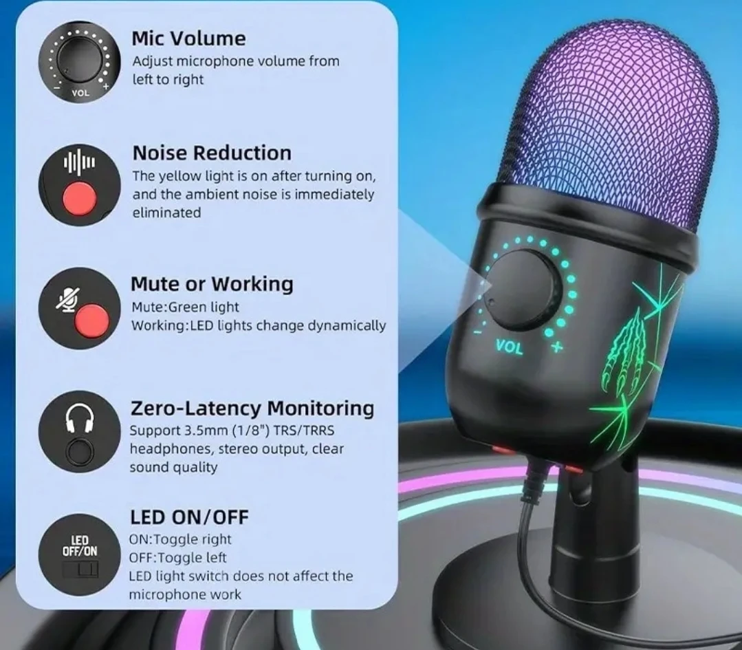 USB Condenser Microphone with LED Lights