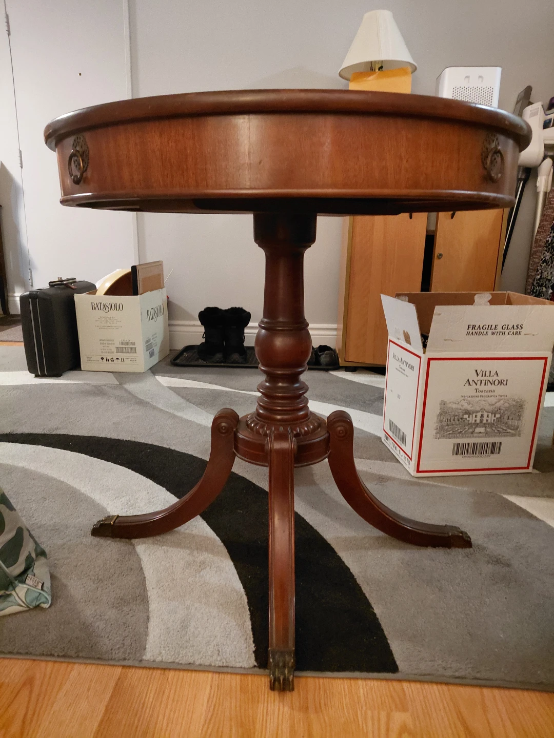 Wooden Round Side Table with Drawer
