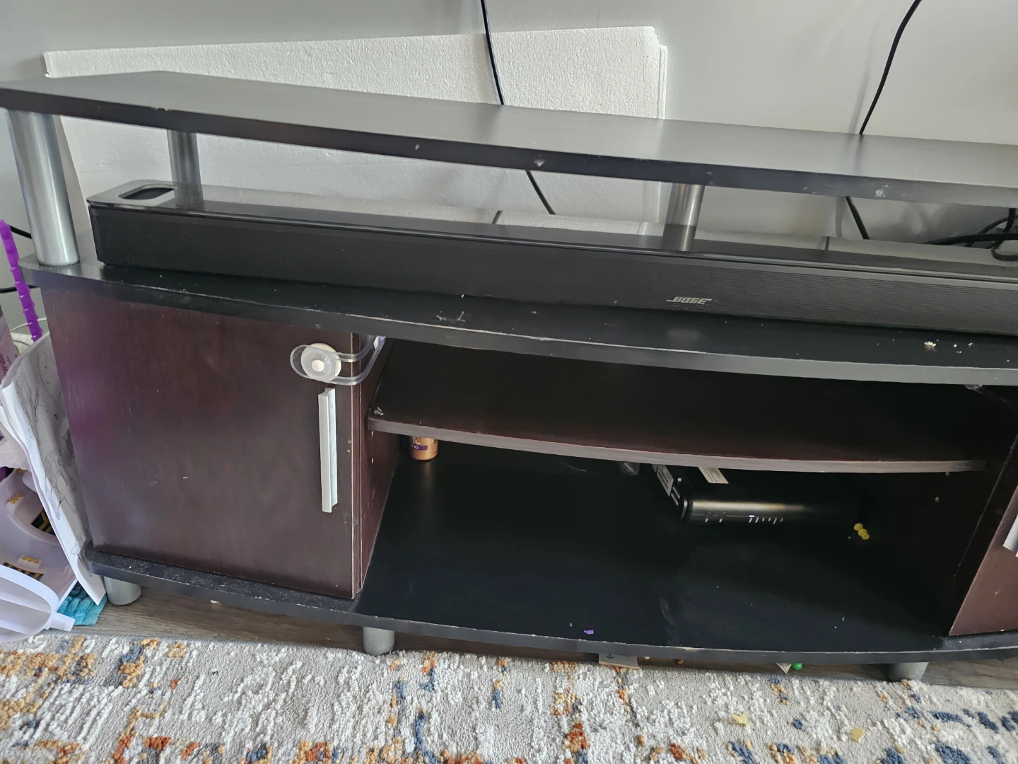 Dark Wood Media Console with Soundbar Shelf - photo 5