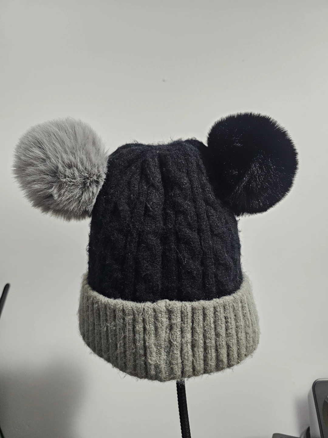 Kids - Black and Grey Pom Pom Beanie
