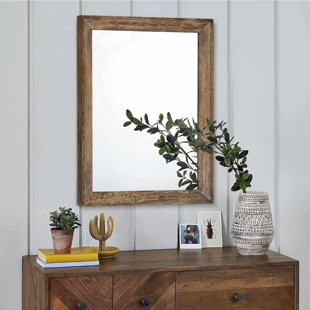 Rectangular Wood Framed Mirror - 50x40cm Brown - photo 3