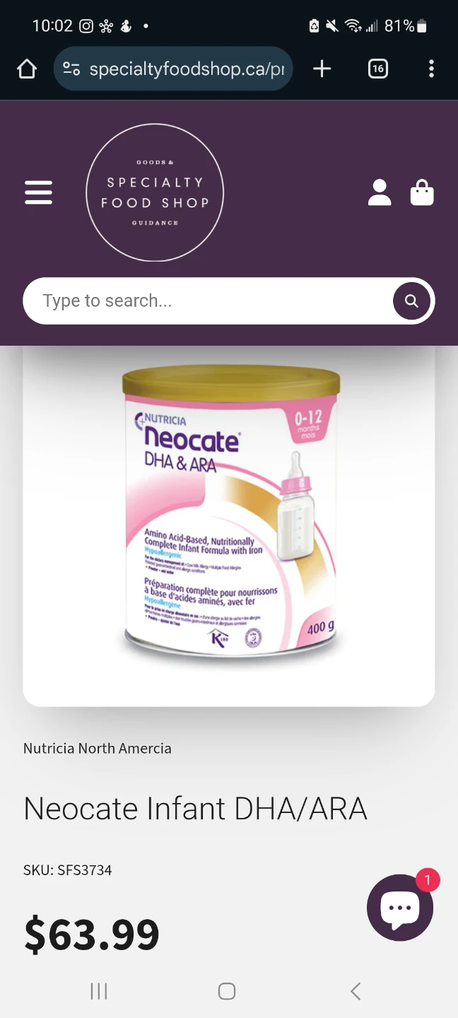 Sealed Neocate Infant DHA/ARA Formula 400g - 0-12 Months