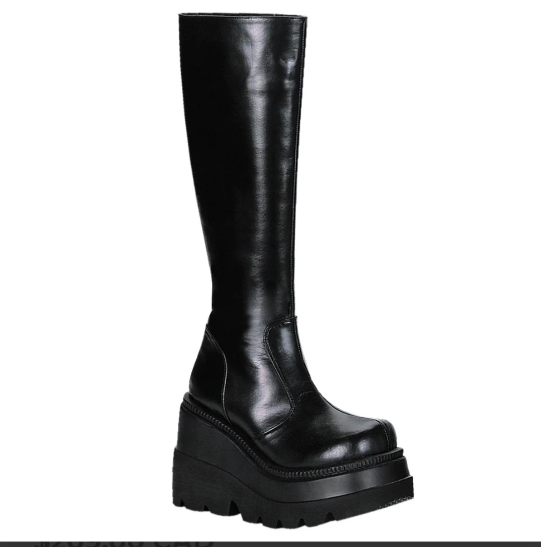 Black Platform Knee-High Boots. Size 11 - photo 5