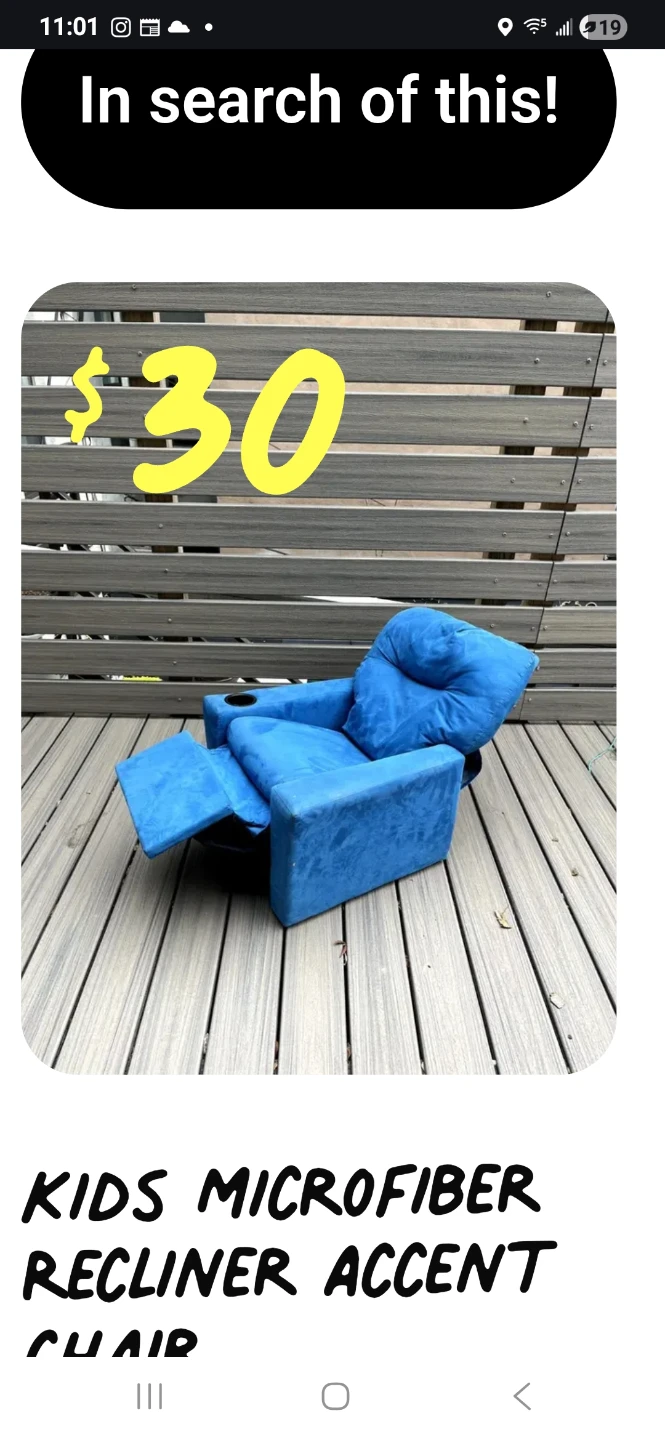 Kids Blue Microfiber Recliner Accent Chair🏆