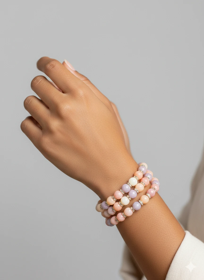 Beaded Bracelets - Pink, Peach, Purple & Yellow