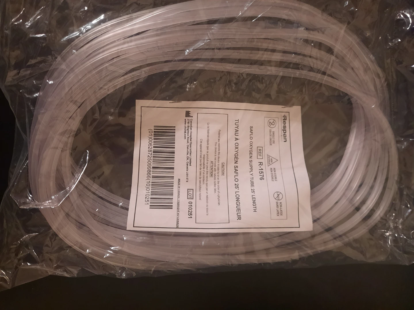 Respan SaflO Oxygen Supply Tube 25' Length