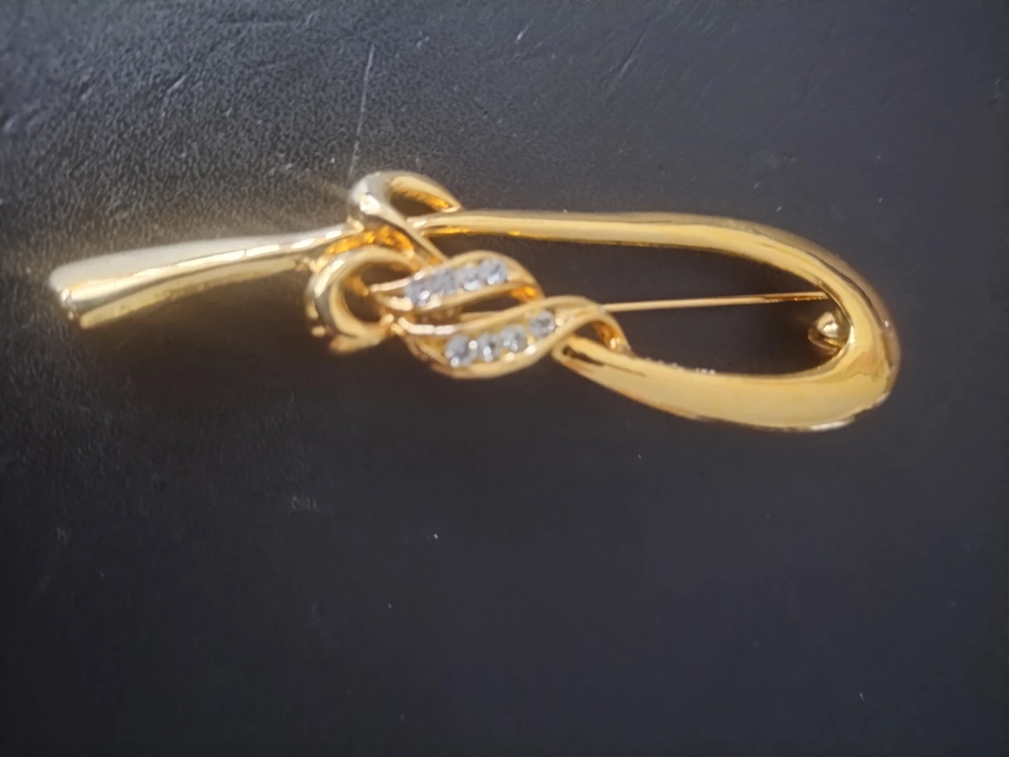 Gold Tone Brooch with Rhinestones