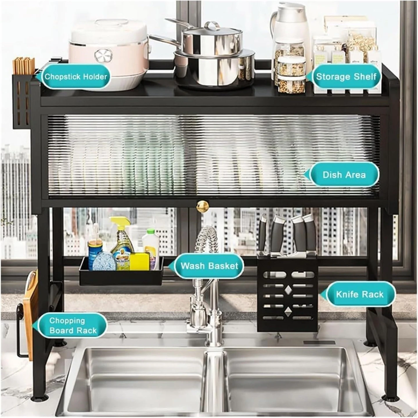 Black Kitchen Dish Rack with Cabinet and Accessories - photo 4
