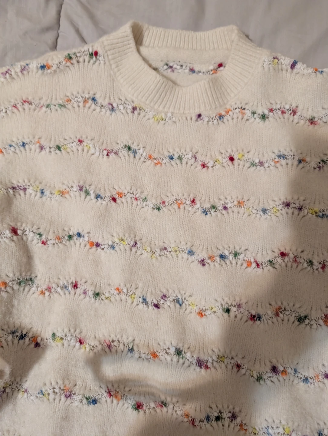 White Sweater with Colorful Stitches🥕 - photo 2