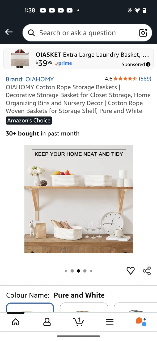 OIAHOMY Cotton Rope Storage Baskets (Set of 2) - Pure and White - photo 2