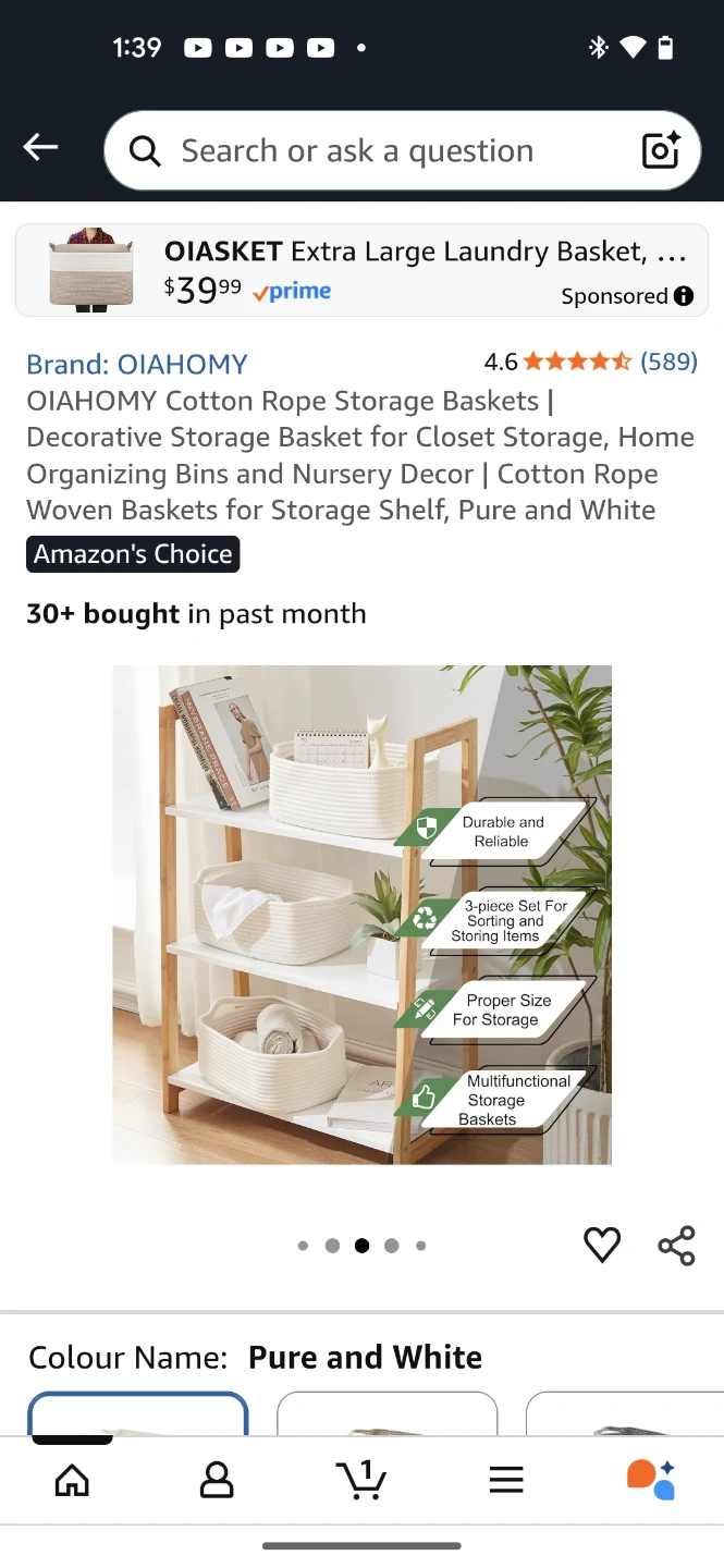 OIAHOMY Cotton Rope Storage Baskets (Set of 2) - Pure and White - photo 4