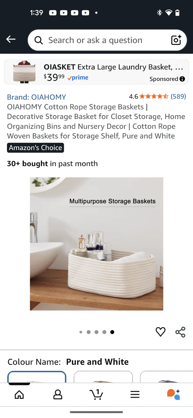 OIAHOMY Cotton Rope Storage Baskets (Set of 2) - Pure and White - photo 5
