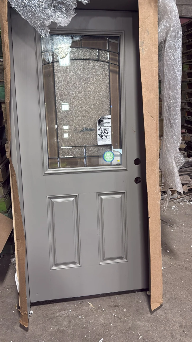 Grey Exterior Door with Decorative Glass
