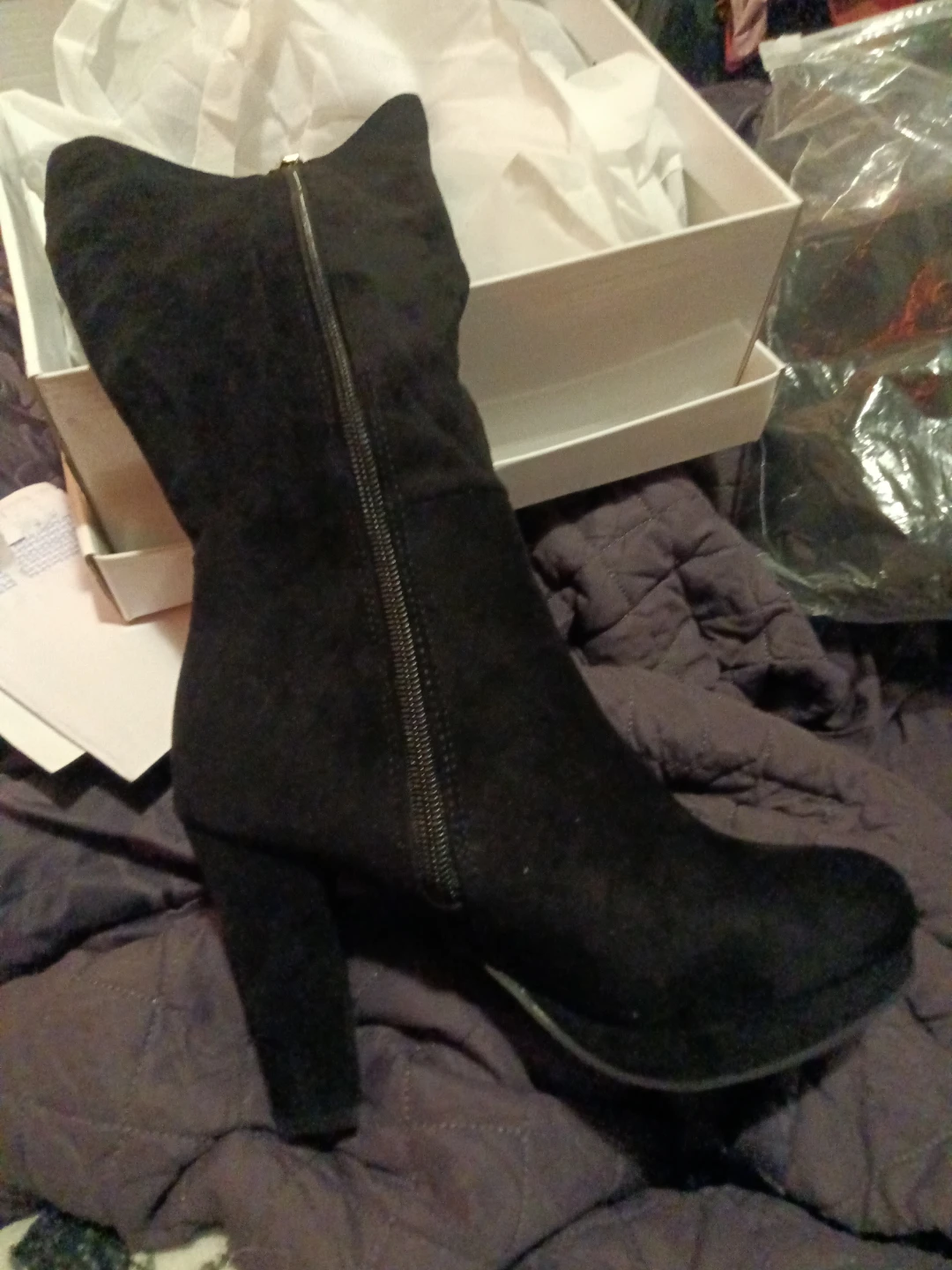 Black Suede Block Heel Boots