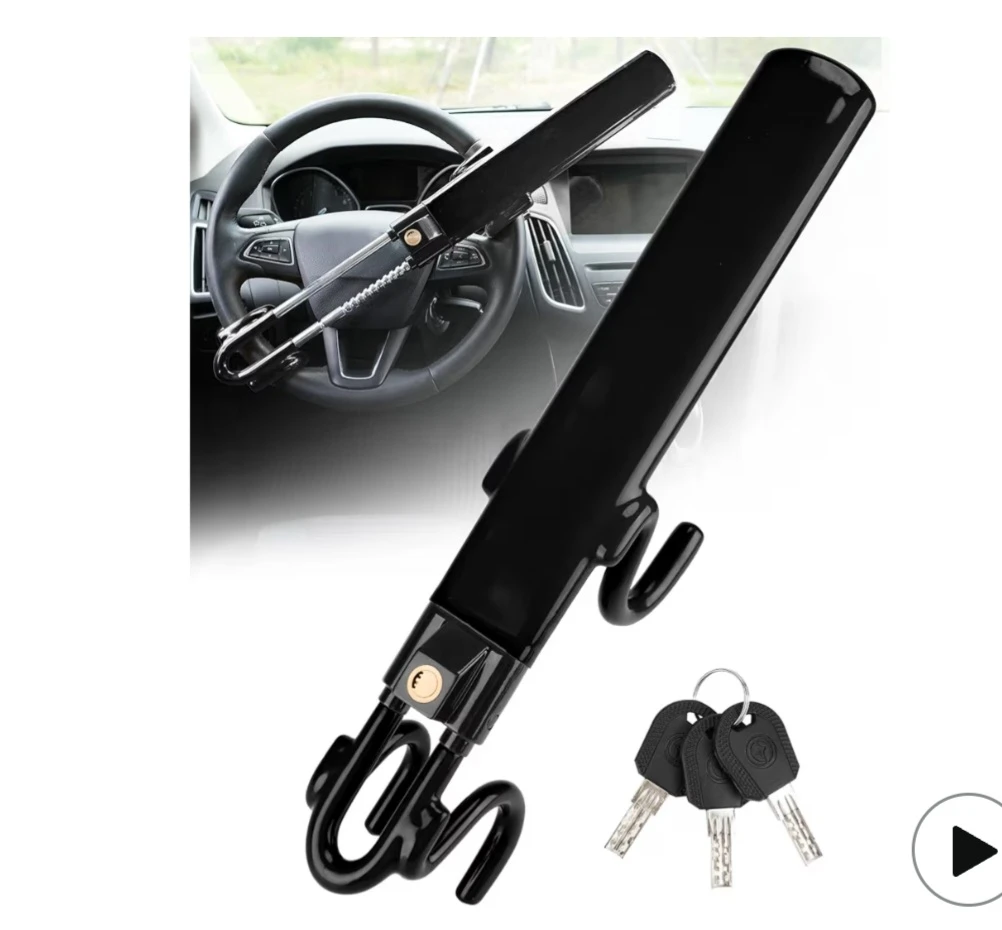 Tevlaphee Steering Wheel Lock Anti-Theft Car with 3 Keys(Black)