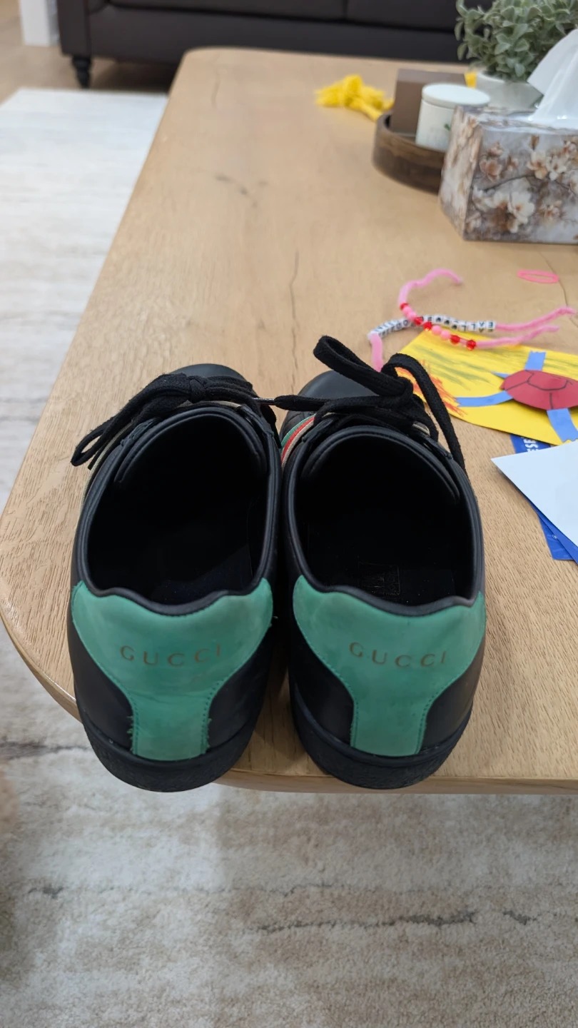 Gucci Black Leather Sneakers with Red Green Stripe - photo 4