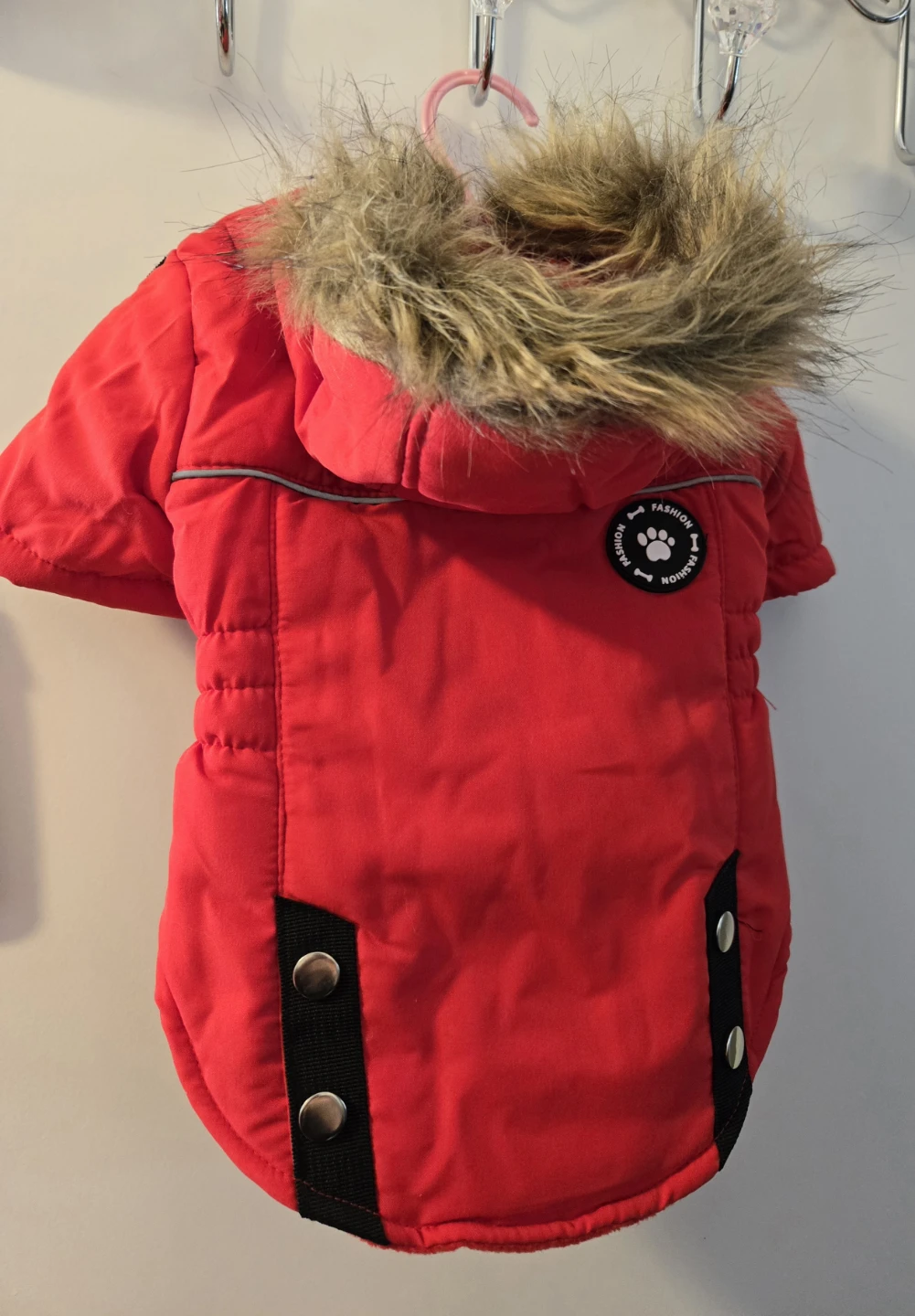 Red Dog Winter Coat with Fur Trim .New