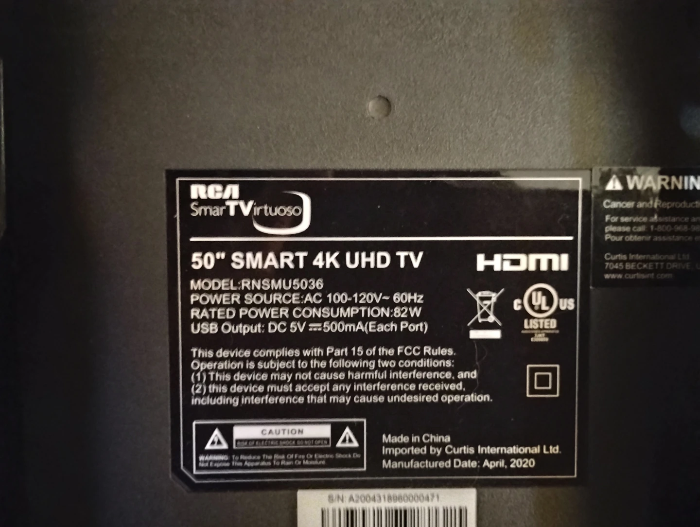RCA Smart TV Virtuoso 50" 4K UHD TV