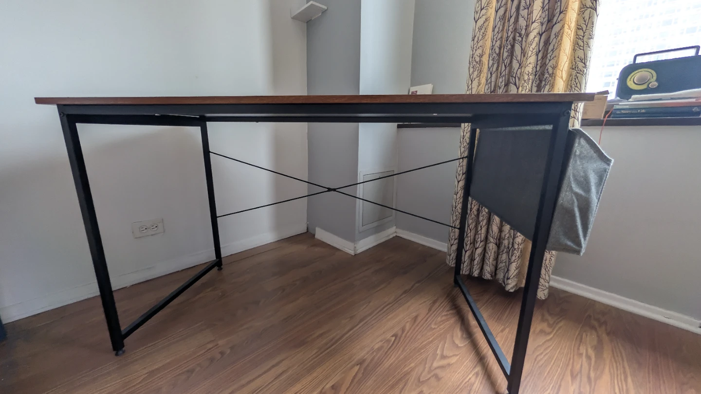 Wood Top Desk with Black Metal Frame and Storage Pocket - photo 4