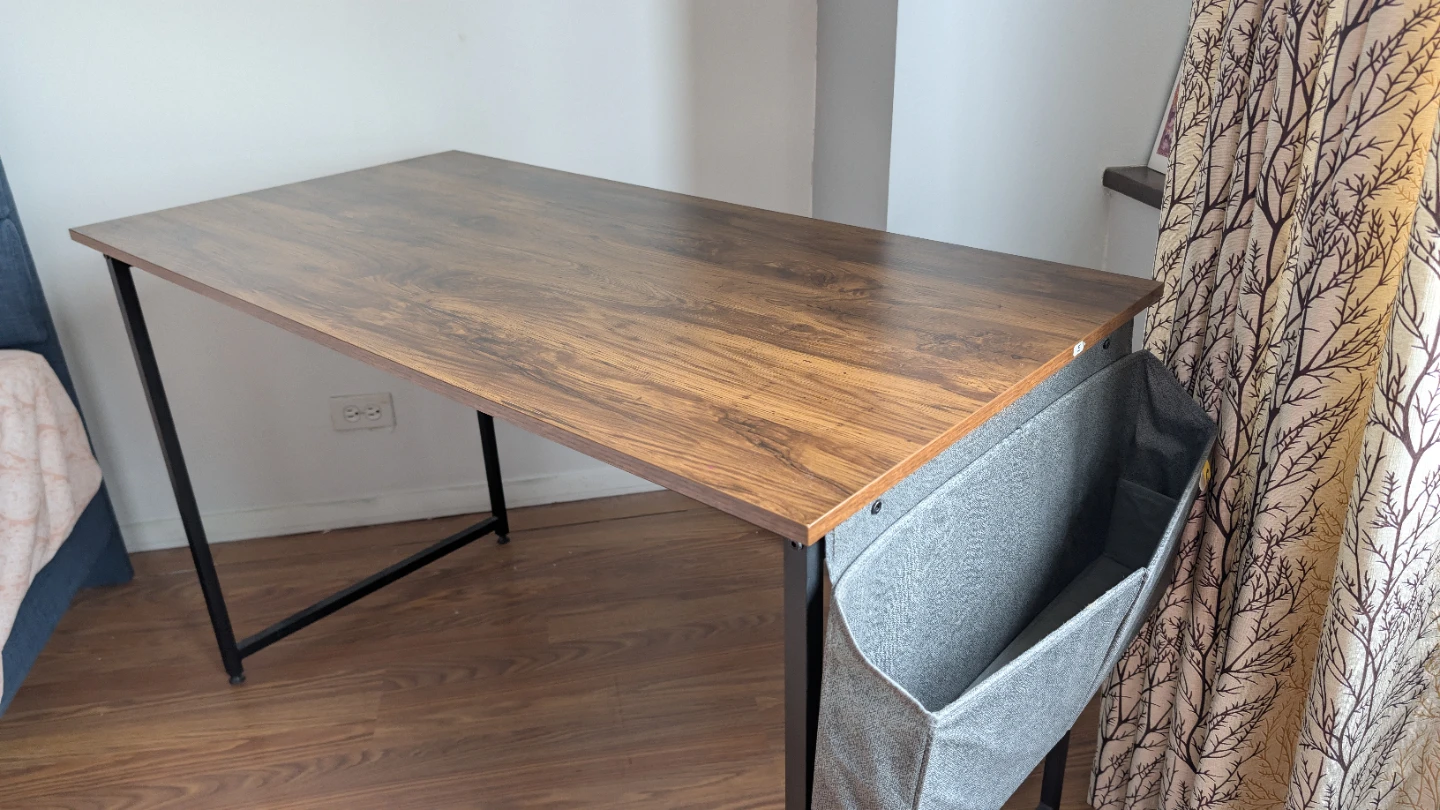 Wood Top Desk with Black Metal Frame and Storage Pocket - photo 5
