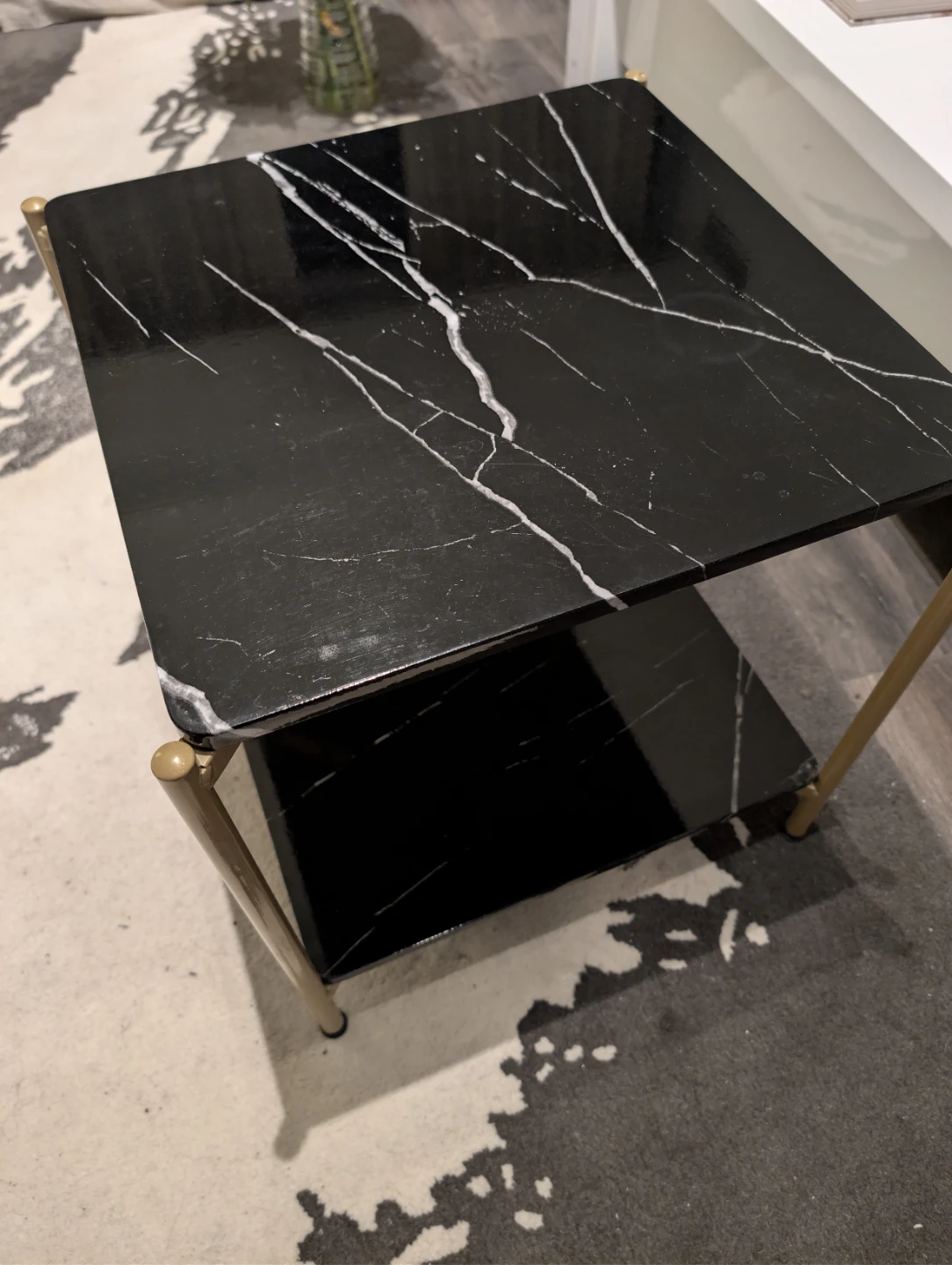 Black Marble Effect End Table with Gold Legs - photo 3