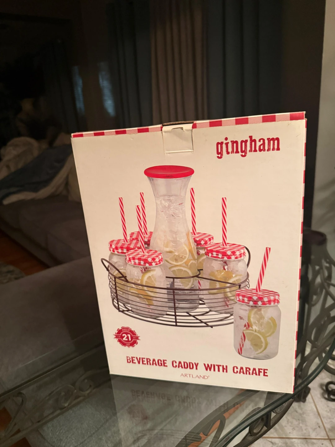Artland Gingham Beverage Caddy with Carafe