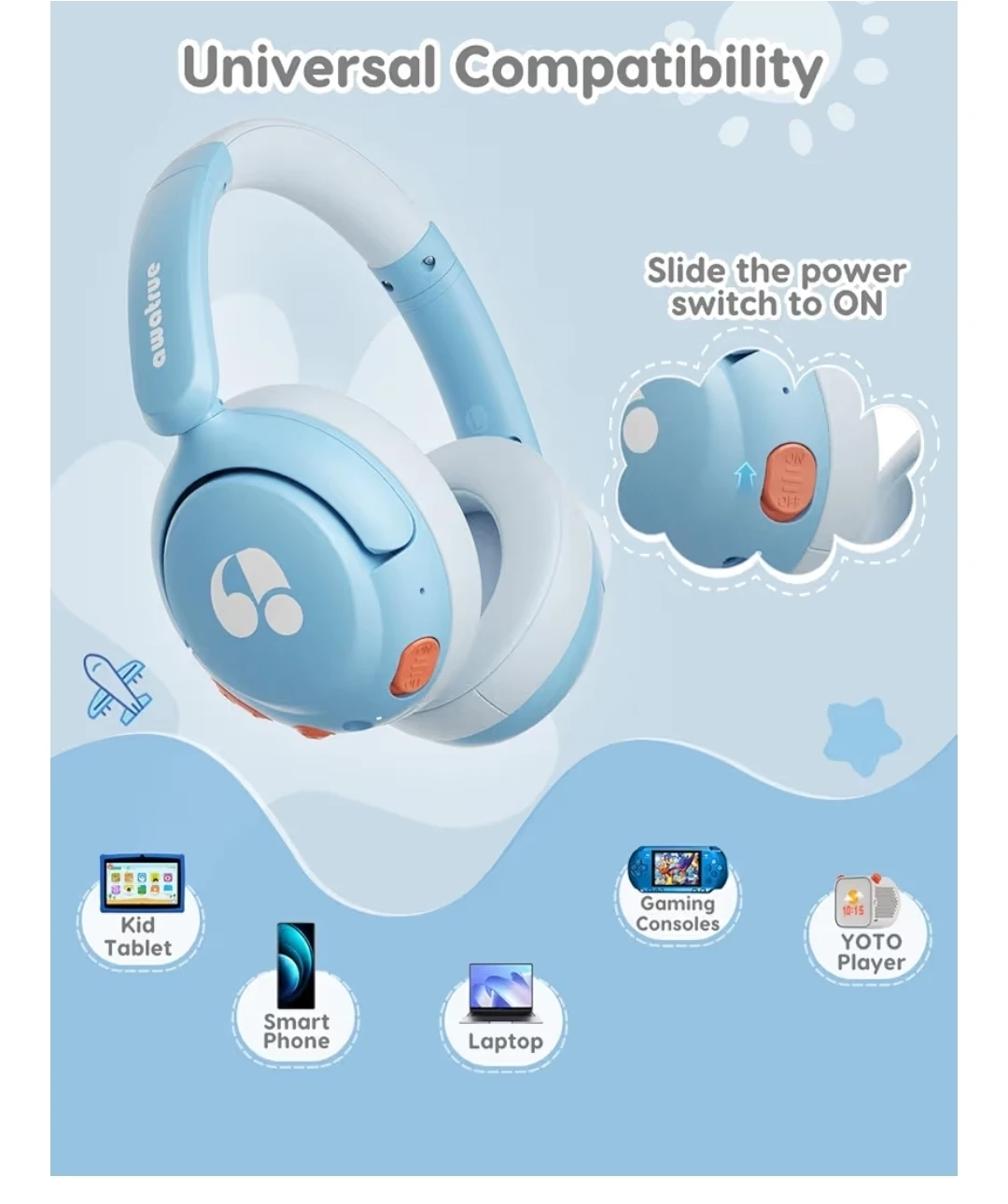 Awatrue Kid's Bluetooth Headphones - Light Blue - photo 4