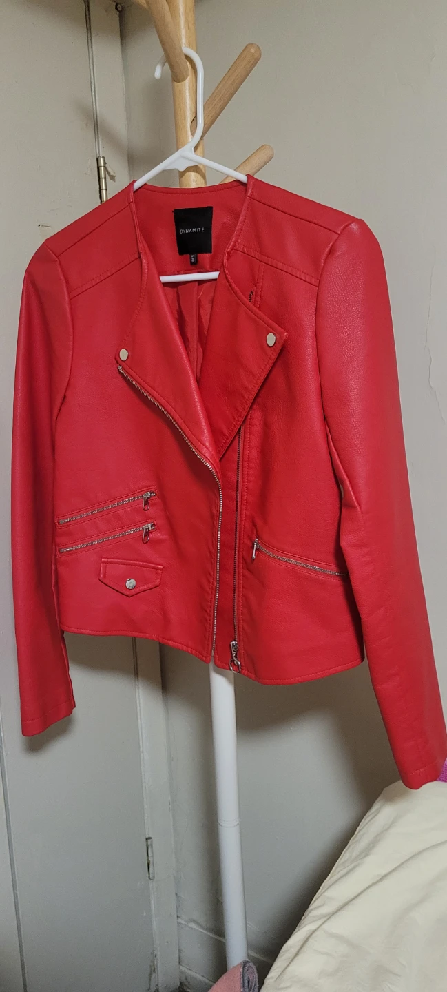 DYNAMITE Red Faux Leather Moto Jacket - P/S