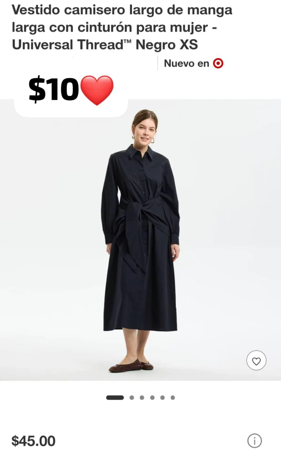 Universal Thread Women's Black Long Sleeve Maxi Shirt Dress XS