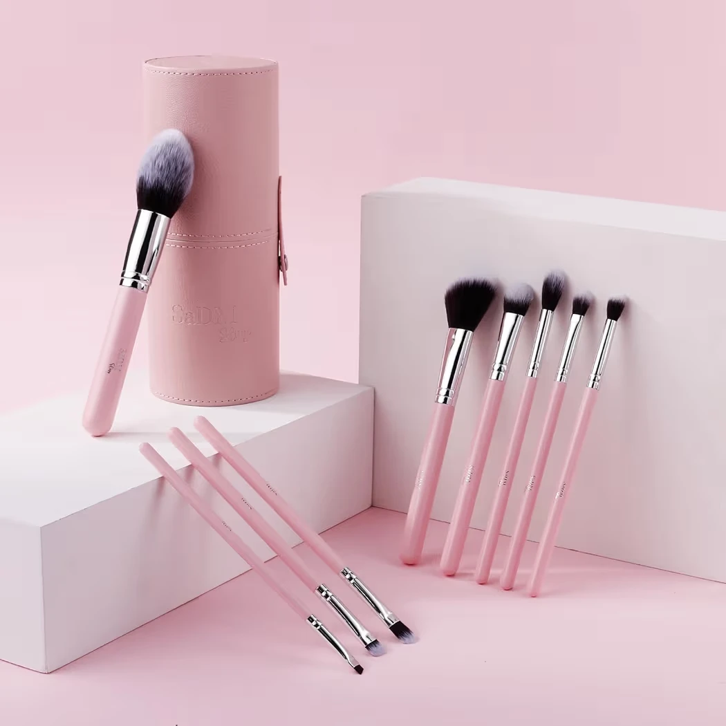 SaDMI Shiny 9-Piece Pink Makeup Brush Set with Case - photo 2