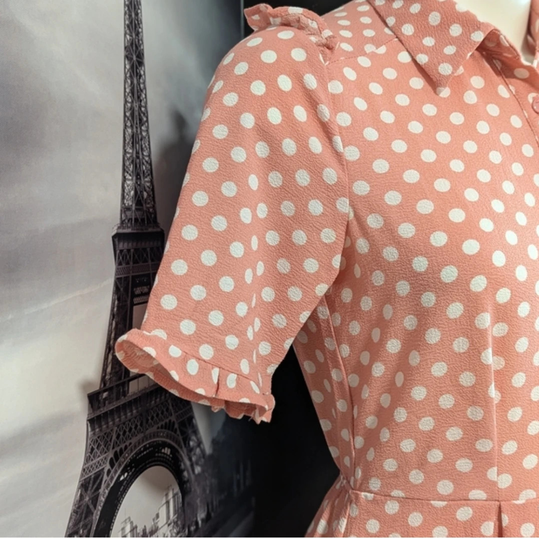 Monteau Pink Polka Dot Button-Up Shirt Dress Size S - photo 2