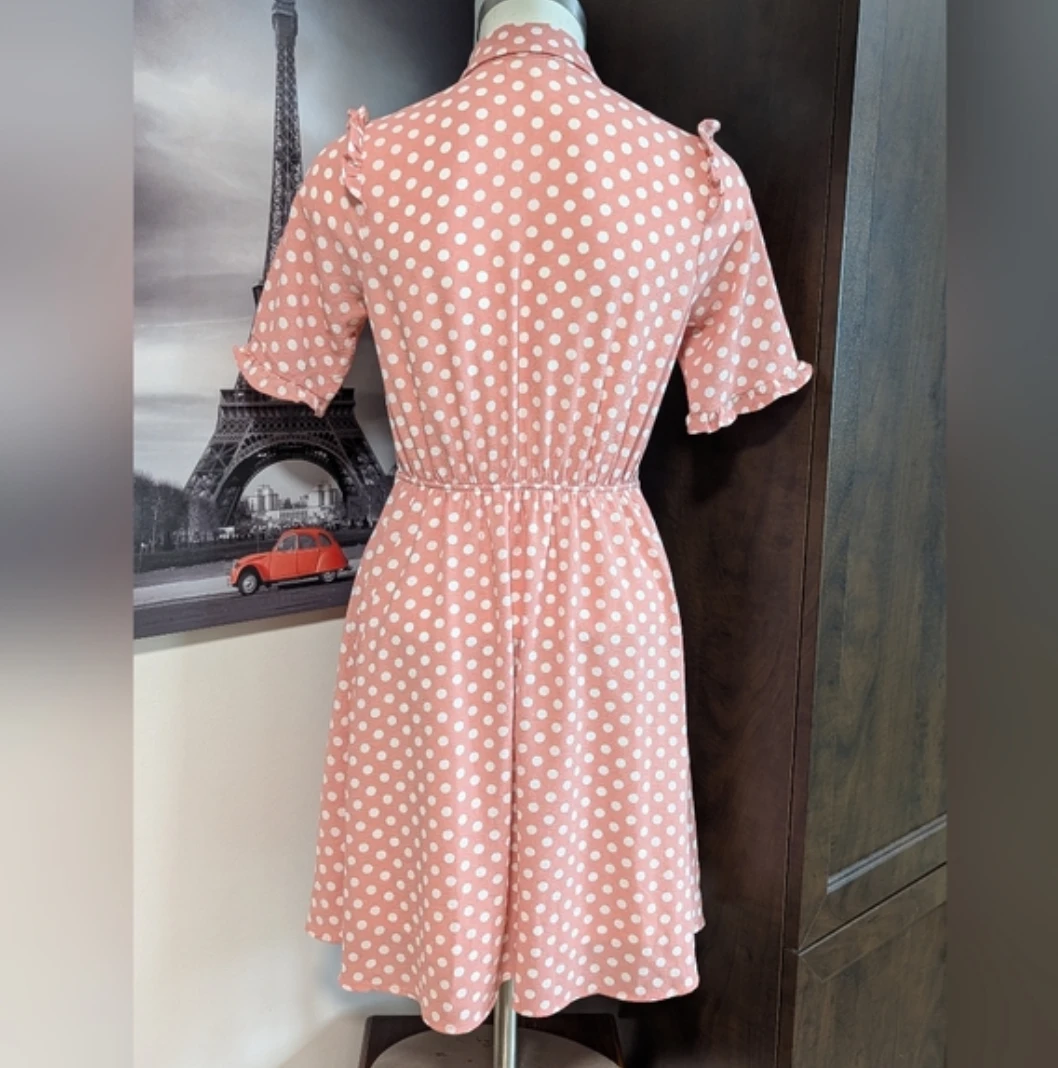 Monteau Pink Polka Dot Button-Up Shirt Dress Size S - photo 4