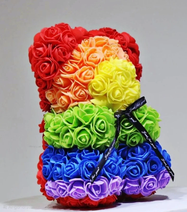 Rainbow Rose Teddy Bear