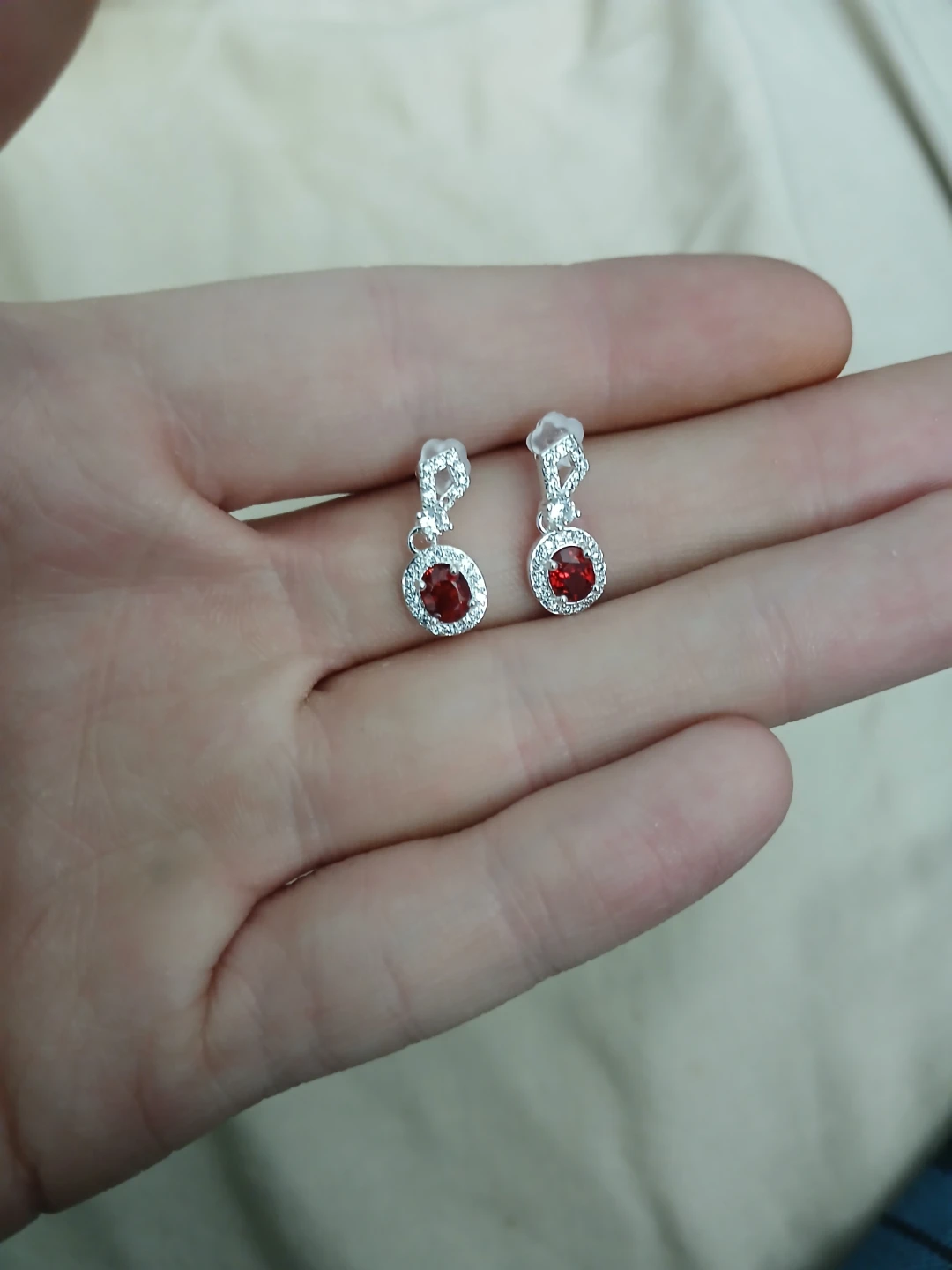 925 Silver And Garnet Dangling Earrings