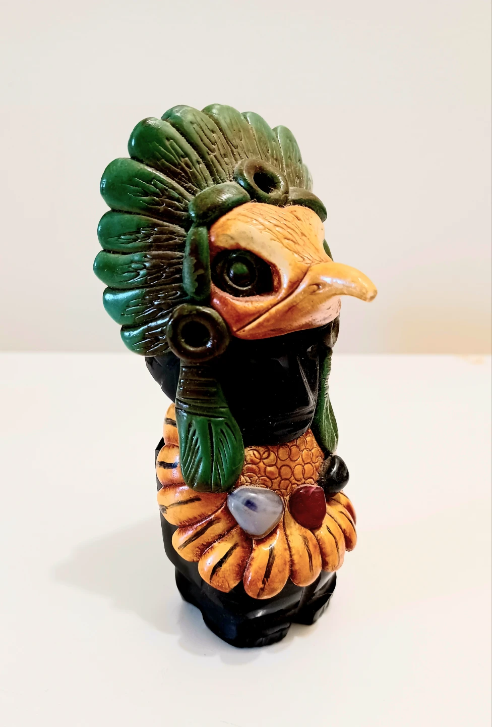 Vtg Hand Carved Onyx Aztec Eagle Warrior Statuette