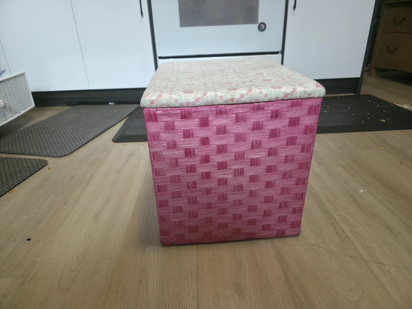 Pink Woven Storage Ottoman with Floral Lid - photo 2